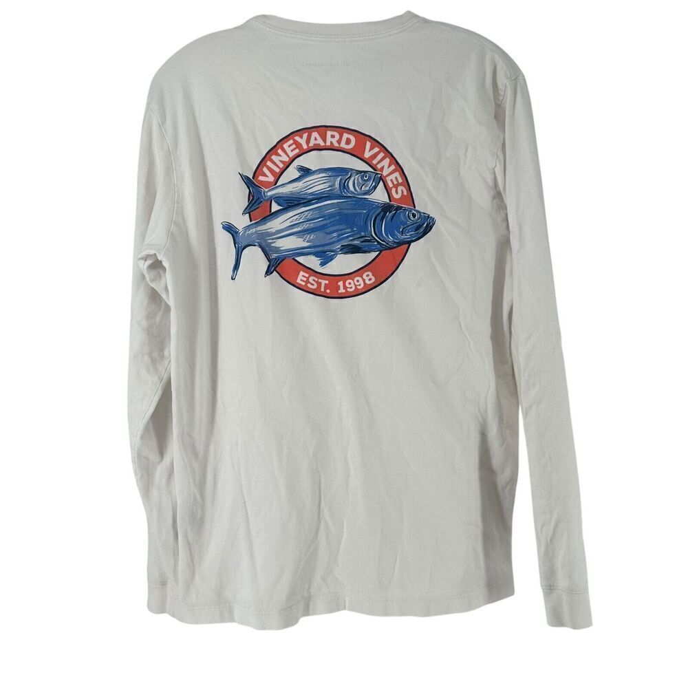 Vineyard Vines Graphic Tee Mackerel Long Sleeve White Mens Size S Preppy Crew